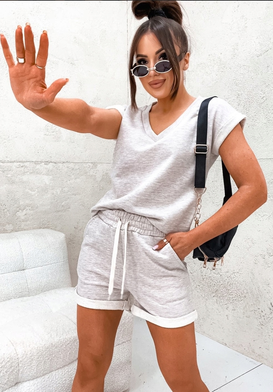 KOMPLET DRESOWY BAWEŁNIANY LETNI KOSZULKA T-SHIRT SZORTY SZARY PREMIUM M Rozmiar M