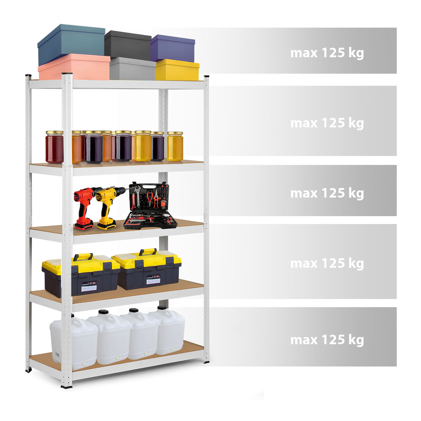 METALOWY REGAL 2w1 MAGAZYNOWY 150X75 WCISKANY MDF Height 150 cm
