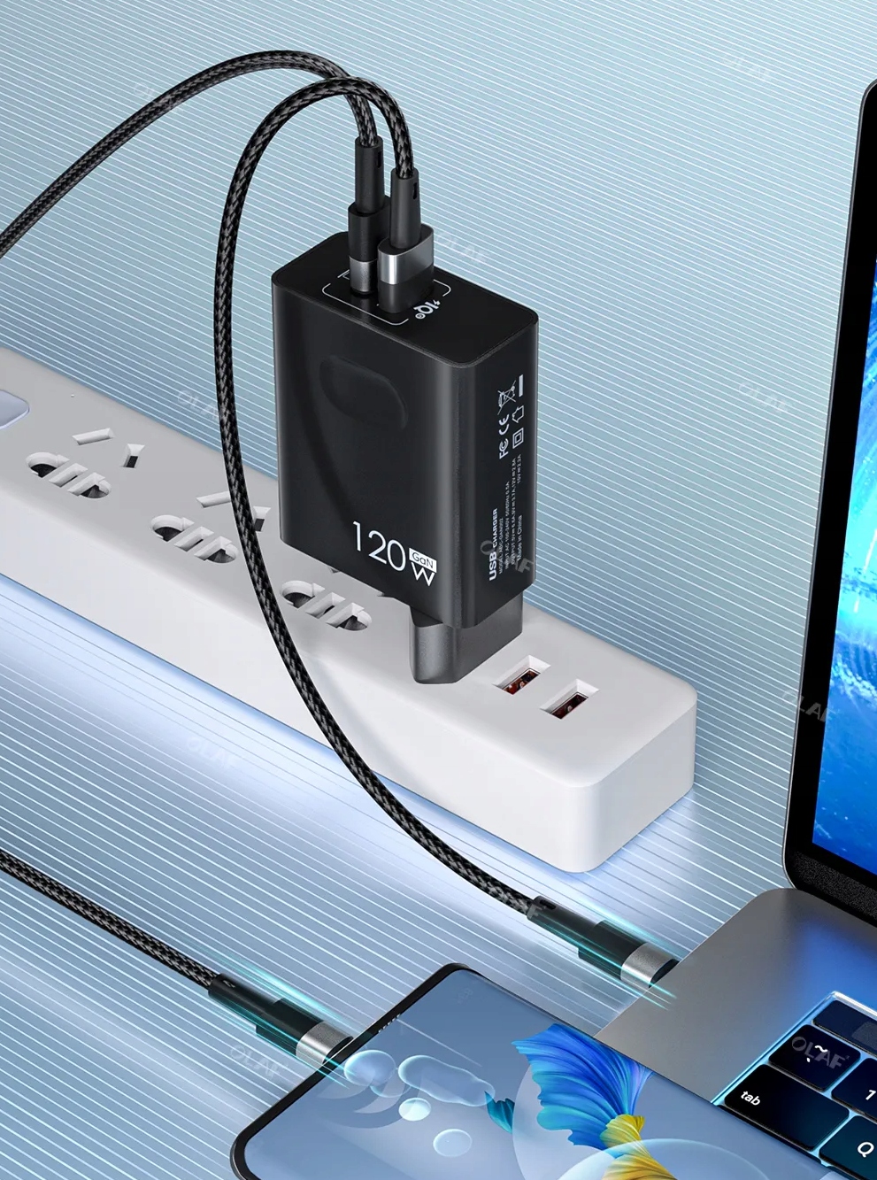 ŁADOWARKA SIECIOWA GAN BARDZO SZYBKA USB+USB-C 120W B Liczba urządzeń ładowanych jednocześnie 1