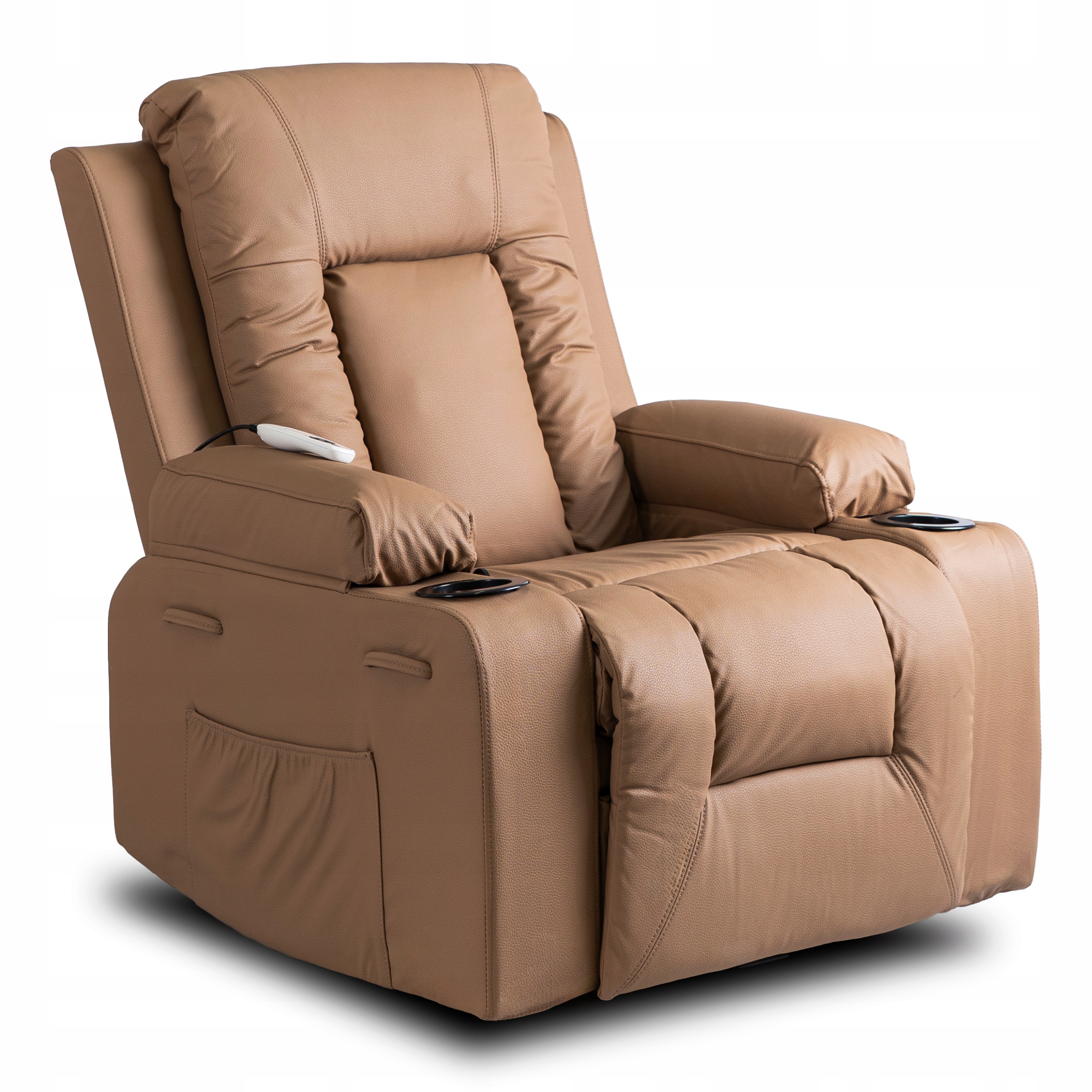 Karamelové rozkládací masážní křeslo s podnožkou pro obývací pokoj Box