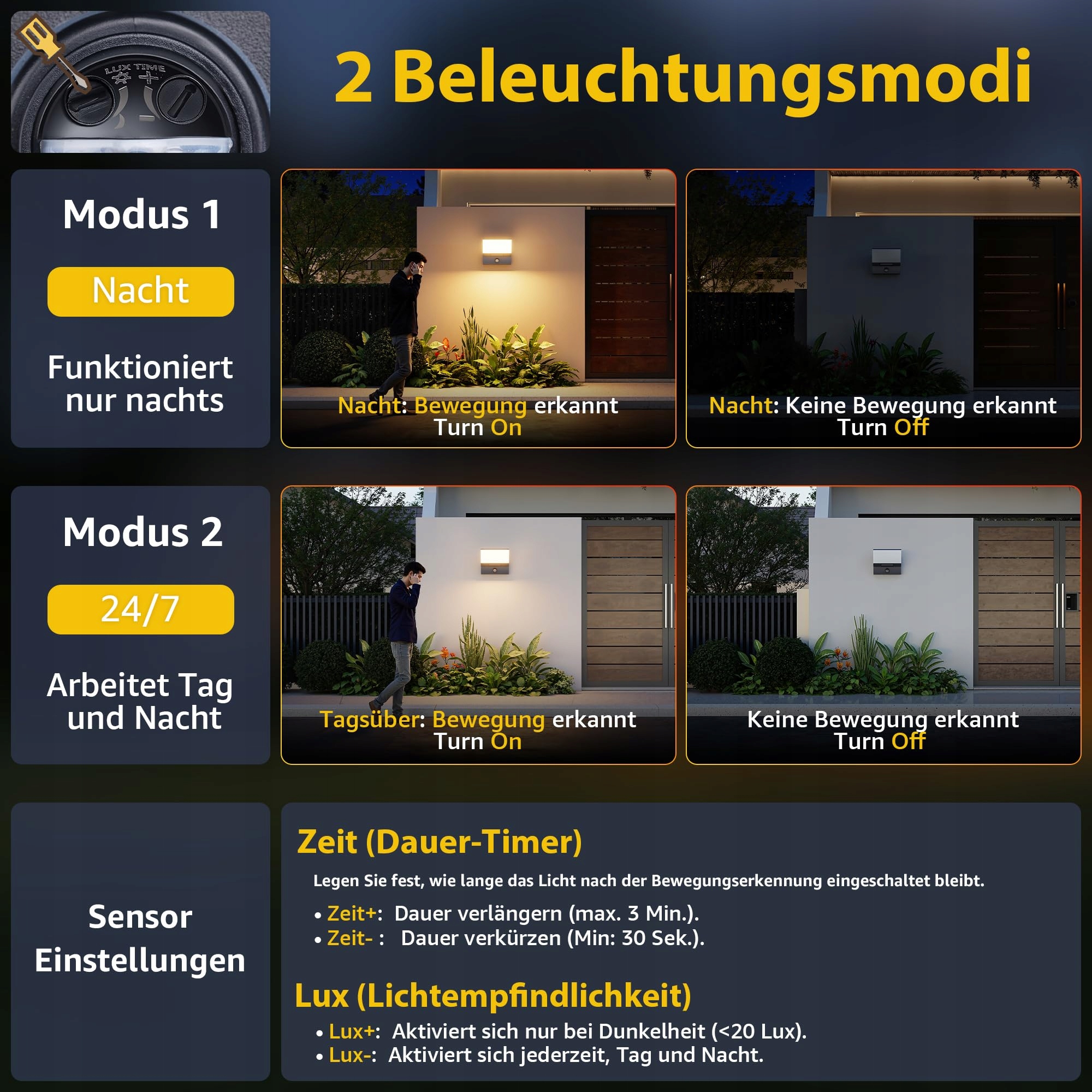 K-BRIGHT Lampa Zewnętrzna LED 30W z Czujnikiem Ruchu IP65 3000K Anthrazit — miniatura 4