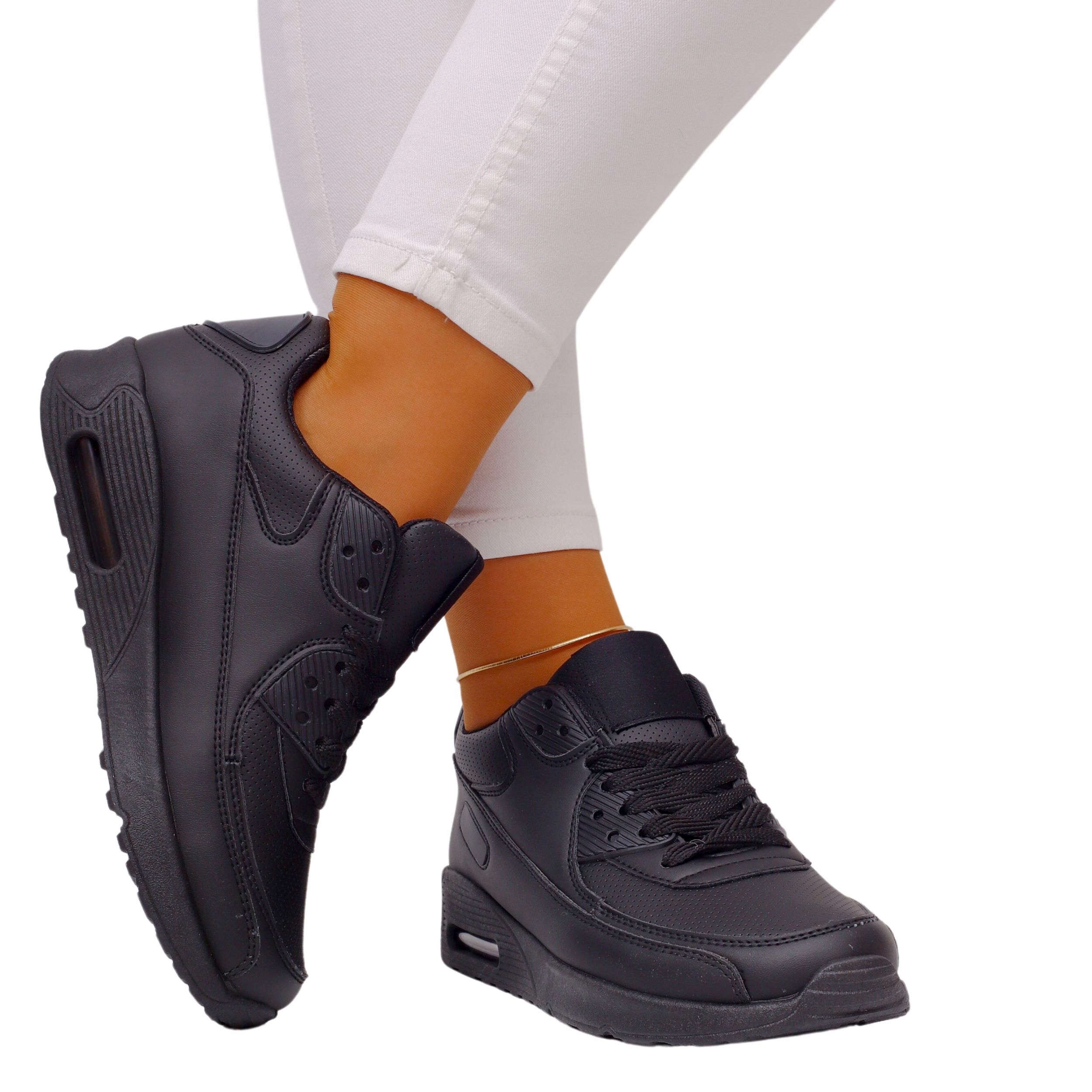 BUTY DAMSKIE SPORTOWE SNEAKERSY CZARNE WIĄZANE Rozmiar 38