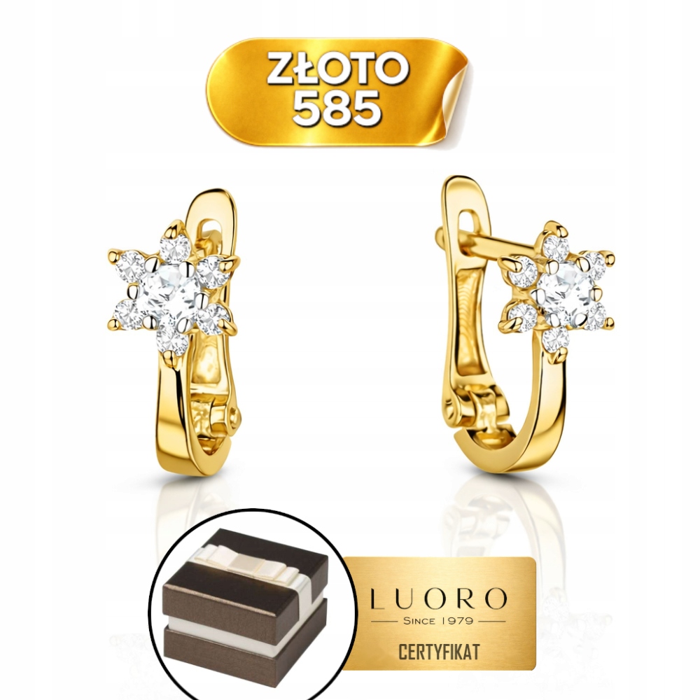 Náušnice Zlaté 585 14K Kytičky S Zirkony Anglické Zapínání 1 CM