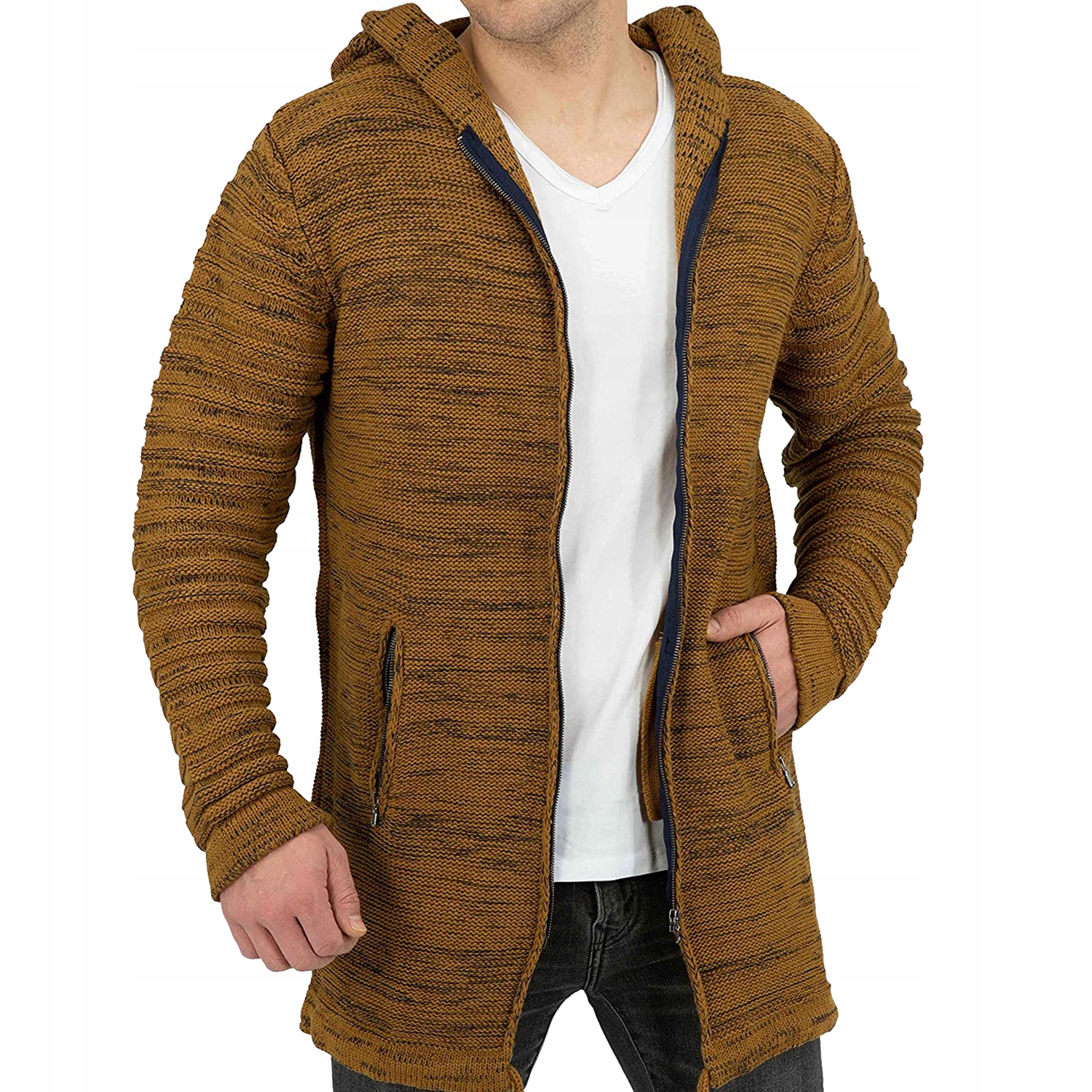 Kardigan Svetr prodloužený s kapucí mikina na zip