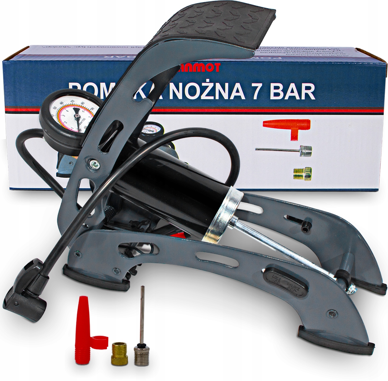 АВТОМОБИЛЬНЫЙ ВЕЛОСИПЕДНЫЙ НОЖНОЙ НАСОС ДЛЯ КОЛЕС С МАНОМЕТРОМ 7 БАР