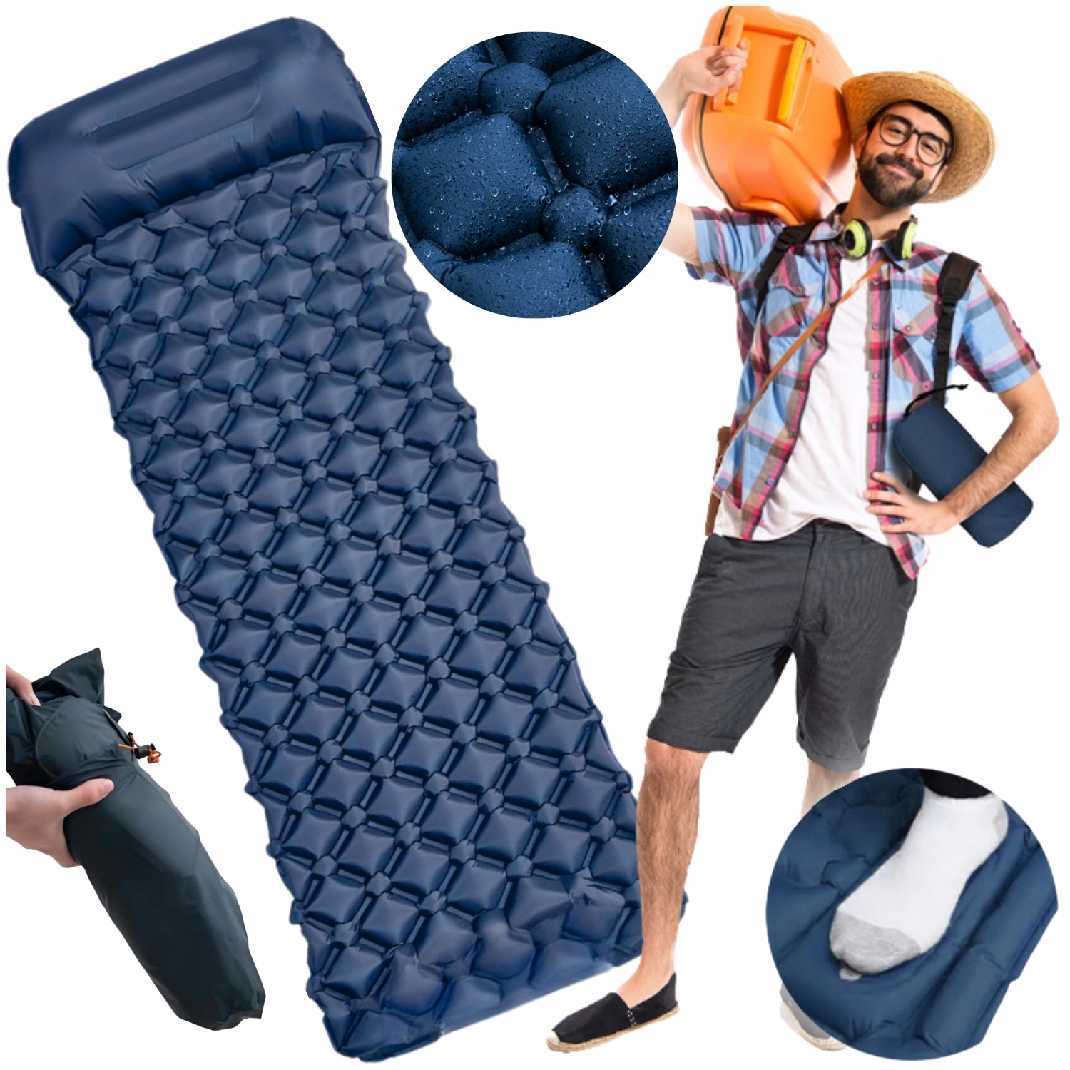 Mata turystyczna materac jednoosobowy z pompką składany dmuchany z poduszką