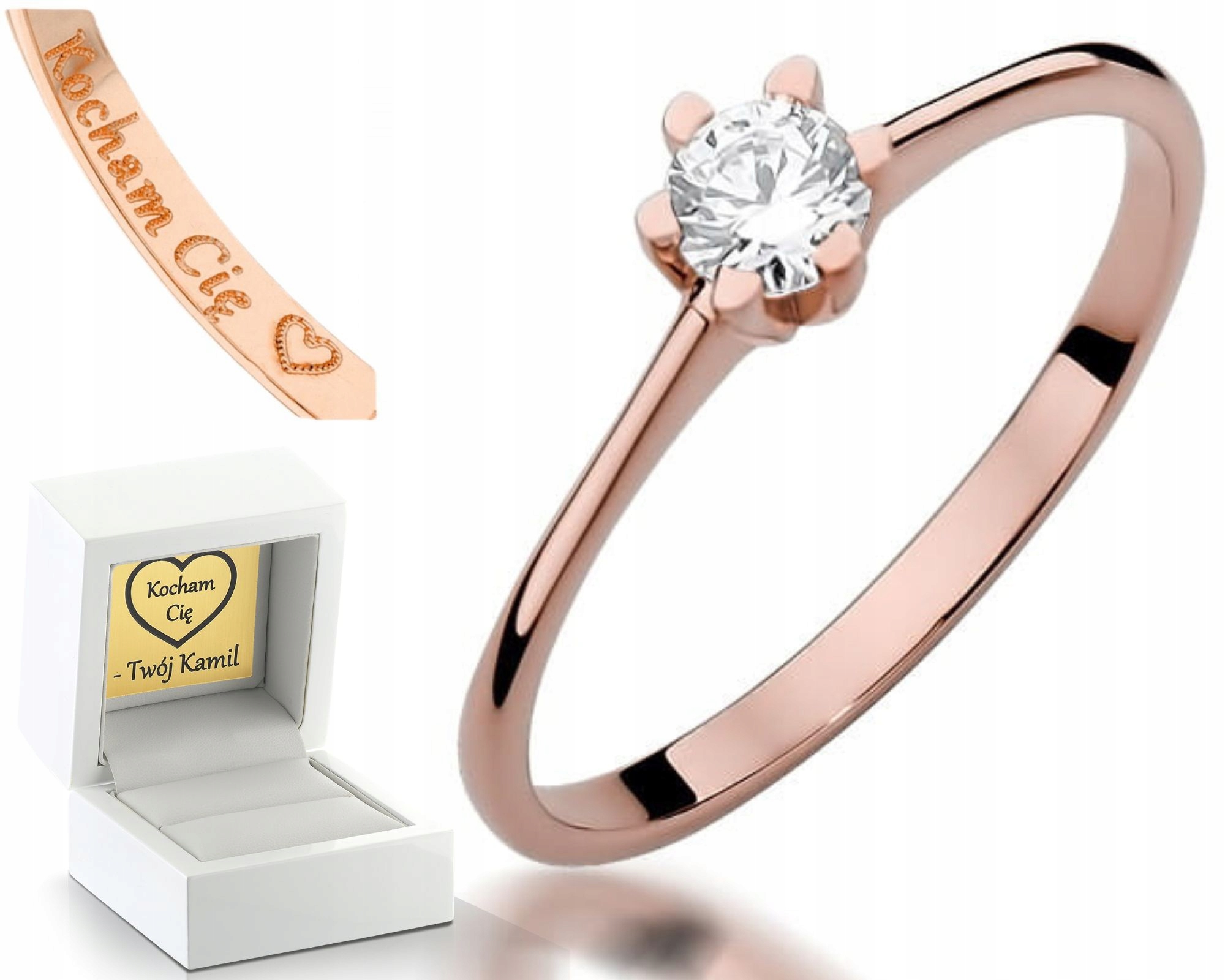 Růžové Zlato Prstýnek S Diamantem Gravírování Bonus