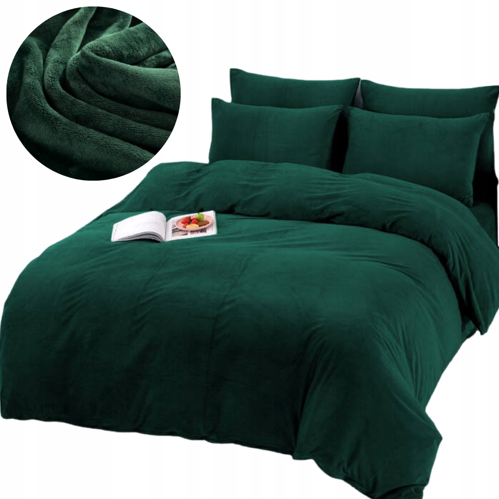 Pościel 160x200 pluszowa polarowa gładka miś zimowa ciepła zielona