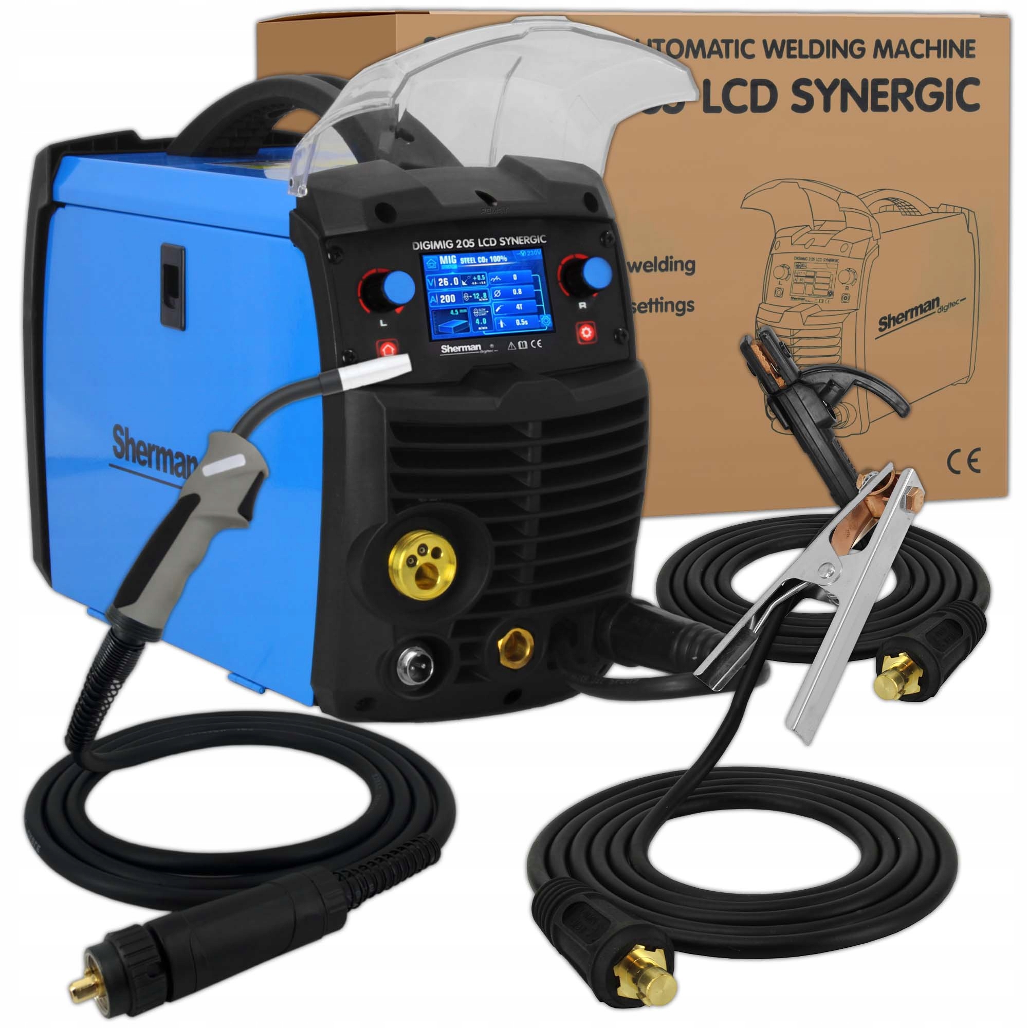 Półautomat Sherman Mig Mag 200A 205 LCD Synergia spawarka migomat