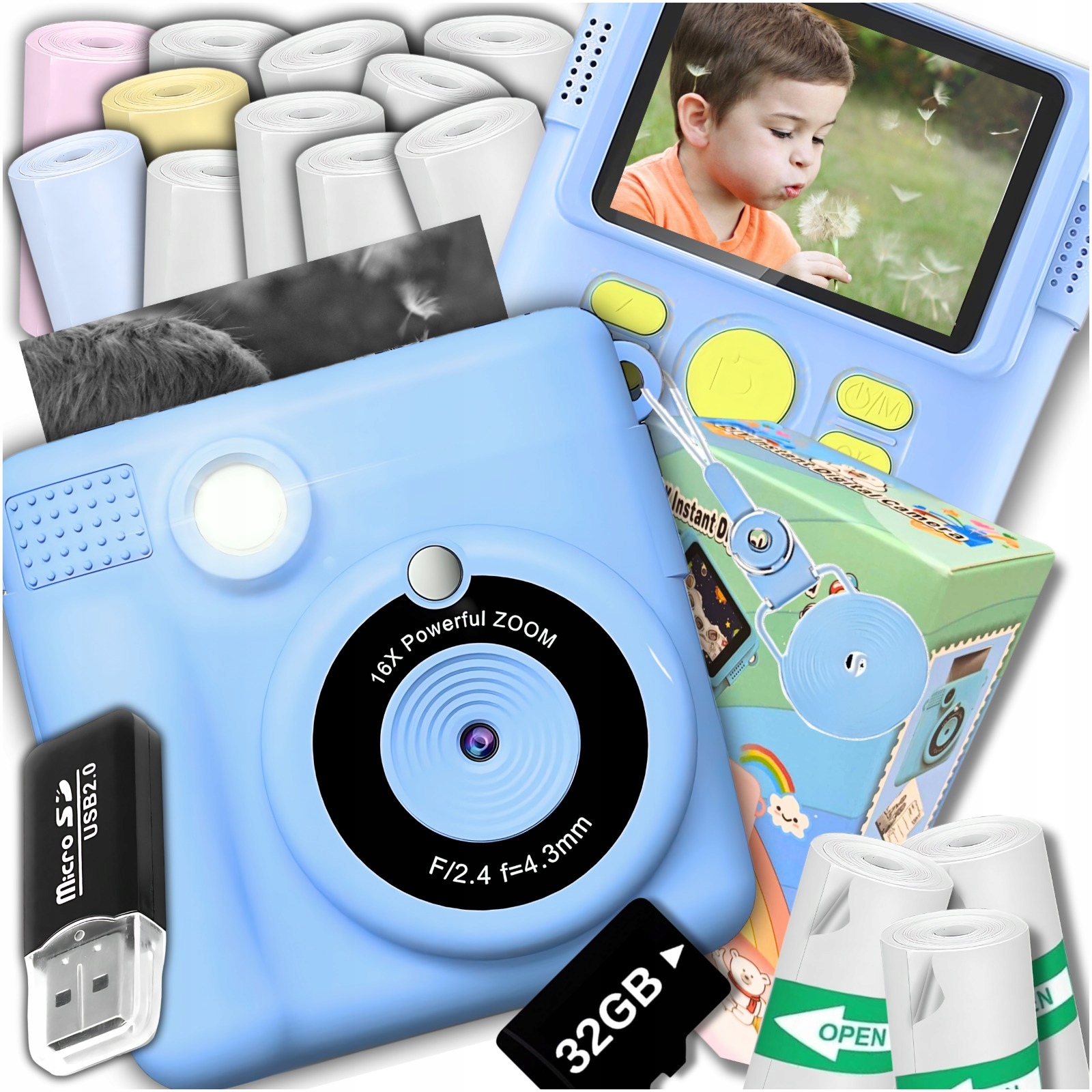 Dětský Digitální Fotoaparát S Tiskárnou 32GB Karta 14 Rolek