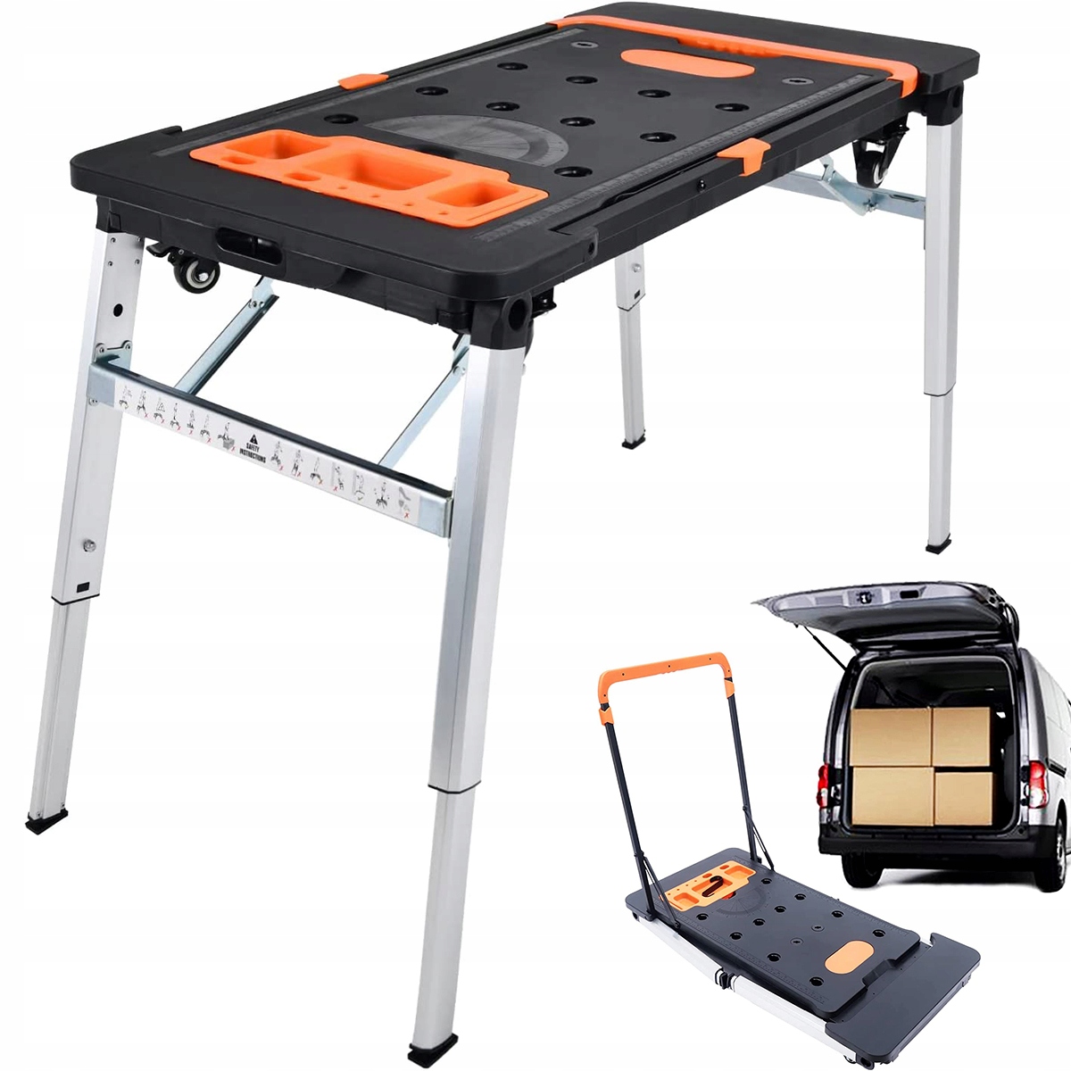 STÓŁ WARSZTATOWY SKŁADANY ROBOCZY WÓZEK TRANSPORTOWY PODEST STOJAK 7W1