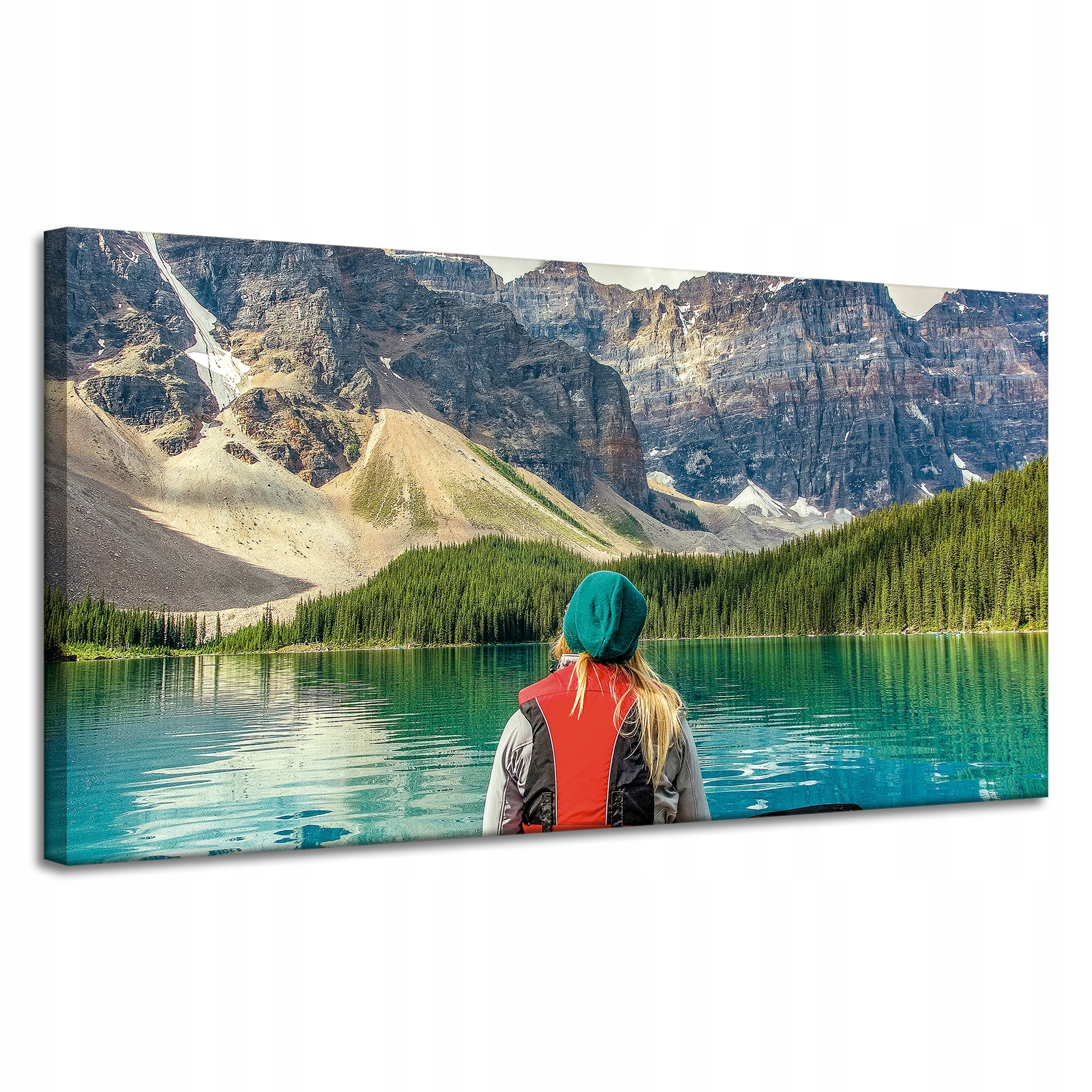 Obraz na plátně Dívka v kajaku Hory Jezera Příroda 120x60 cm