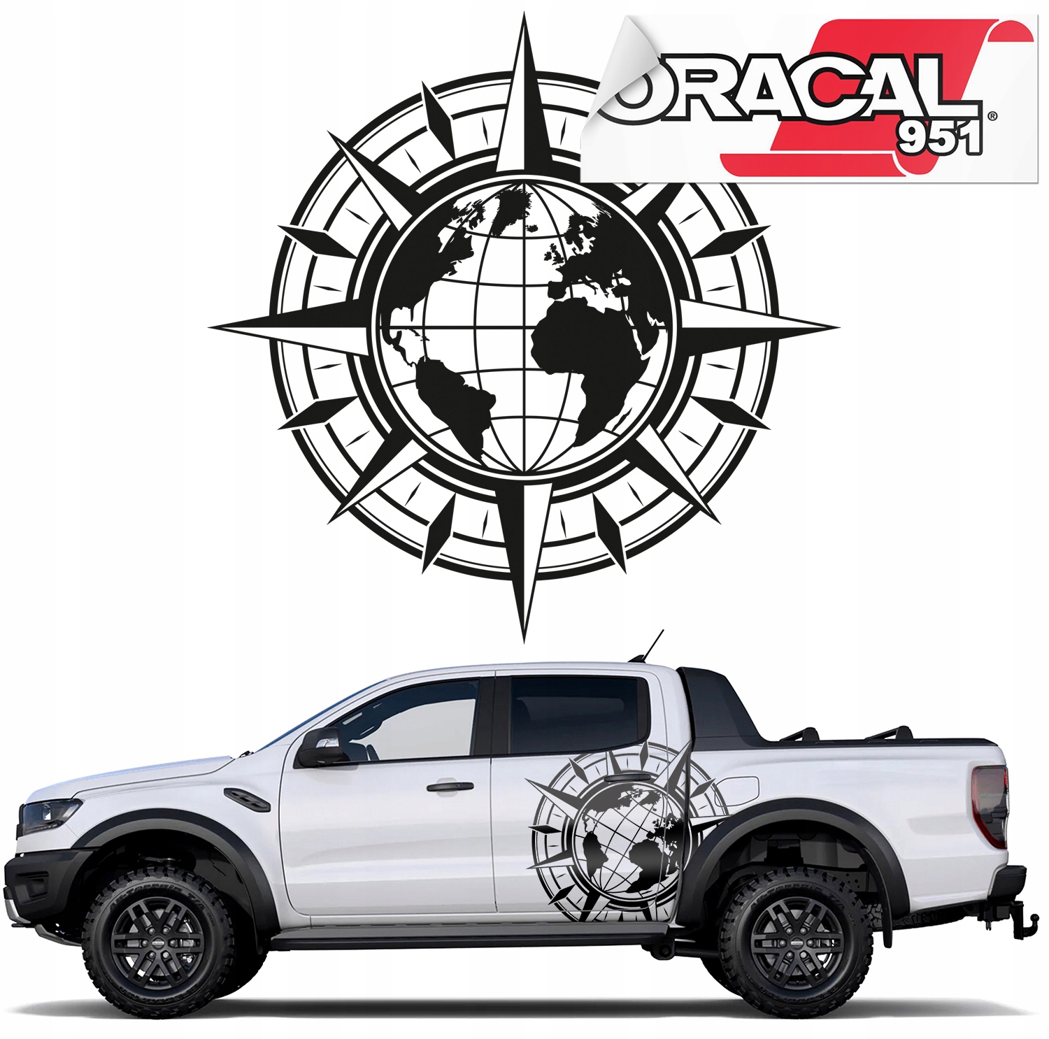 NAKLEJKA NA BOK SAMOCHODU RÓŻA WIATRÓW 105x105cm