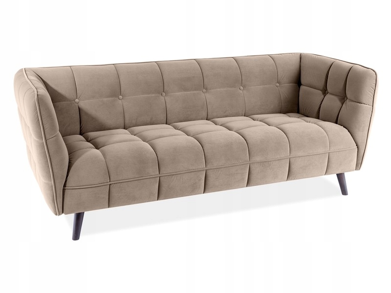 Modna Sofa 3-Osobowa Aksamit Ciemny Beż Nogi Wenge Duża XXL Castello Signal