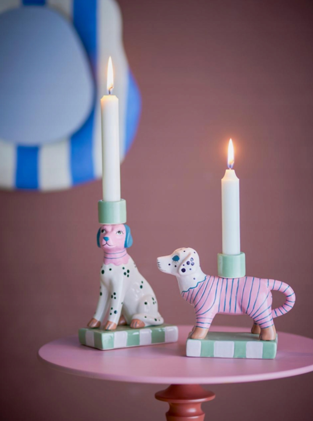 Svícen Doglie, růžový, kamenina Bloomingville sada 2 kusů