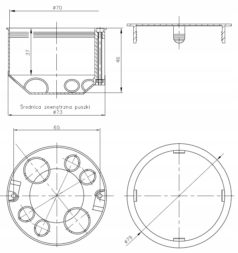 PUSZKA ELEKTRYCZNA PŁYT GIPSOWYCH 83 POKRYWA 10SZT Wysokość 49 mm