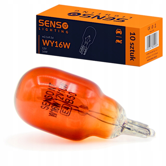 Żarówka Senso WY16W T15 12V w2.1x9.5d Pomarańczowa Homologacja E4