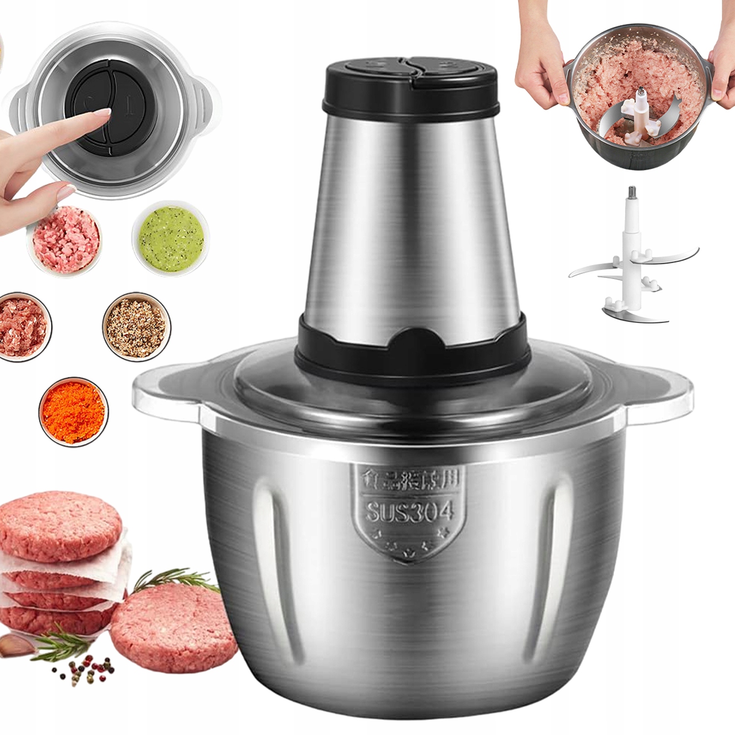 Mlýnek Na Maso Z Nerezové Oceli, Multifunkční, 2 Rychlosti