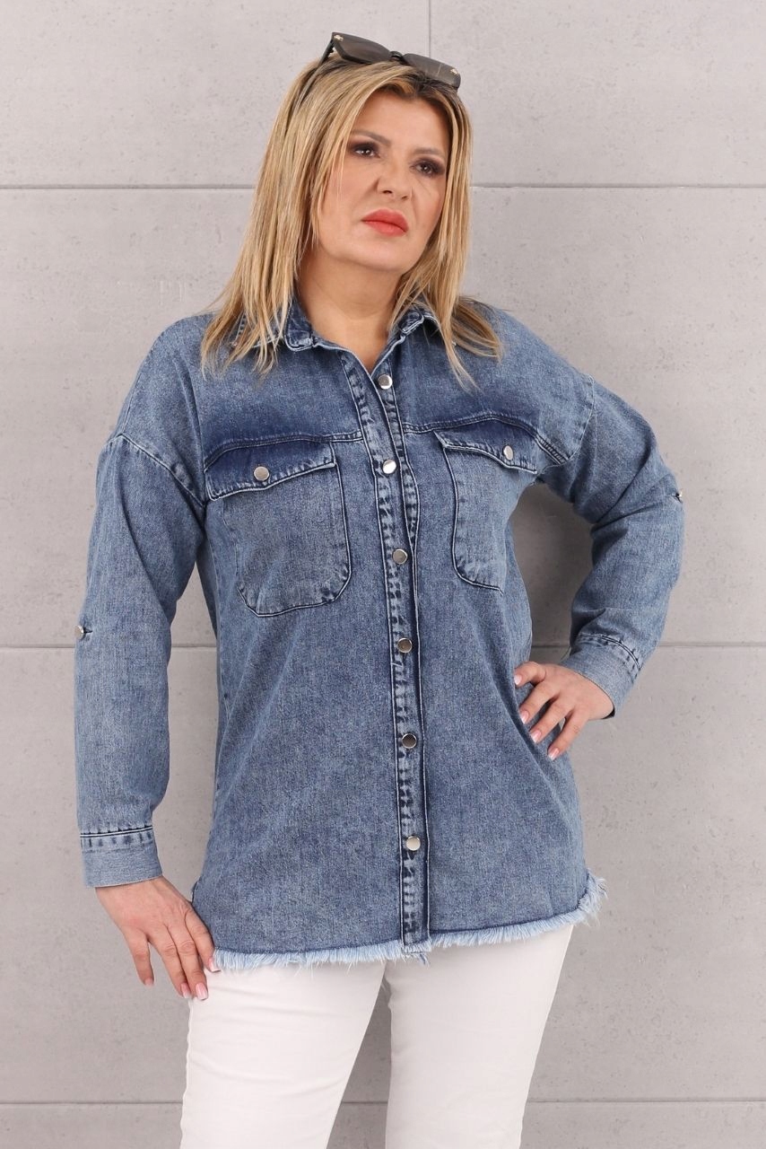 KOSZULA JEANSOWA DAMSKA BAWEŁNIANA DŁUGA MODNA KLASYCZNA ROZMIARY Rozmiar 40