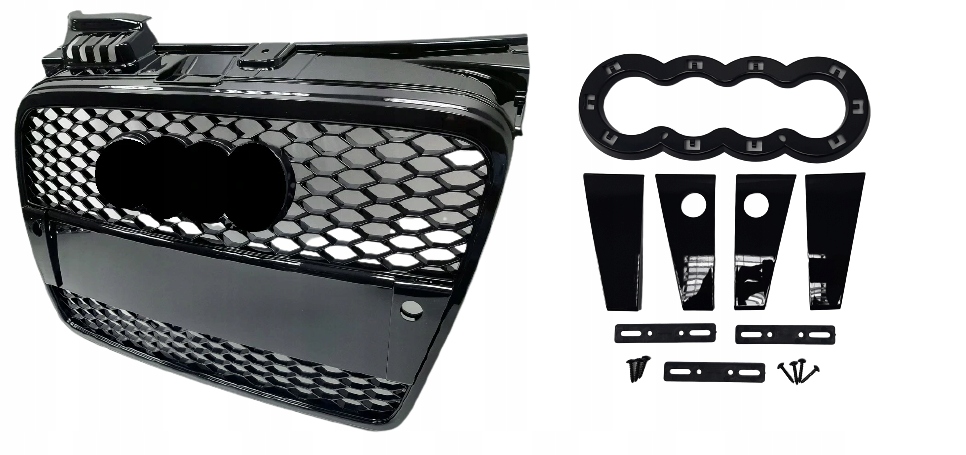 Grill Atrapa Audi A4 B7 Rs Look Black Polysk Černý Lesk S Rámečkem Komplet
