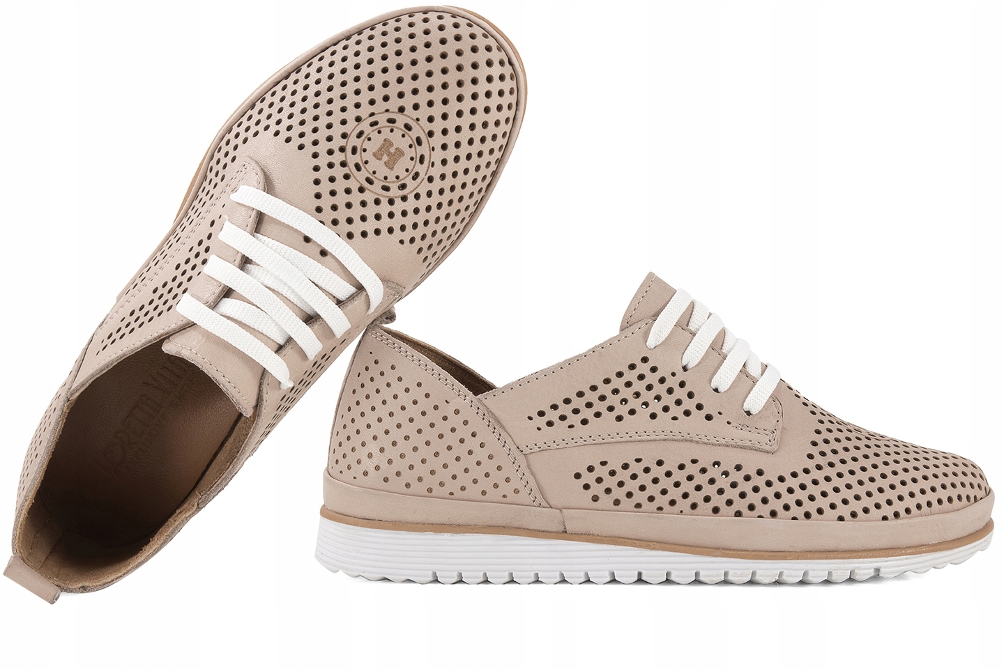 Loretta Vitale 565 Dámské Kožené Polobotky Ažurové béžové 36