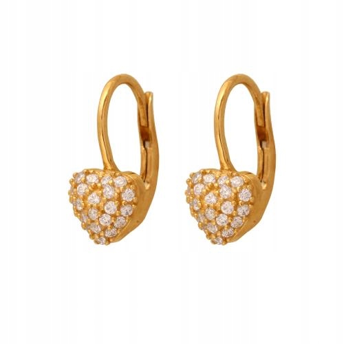 Zlaté lesklé náušnice 585 se srdíčkem osázeným kubickými zirkony dárek