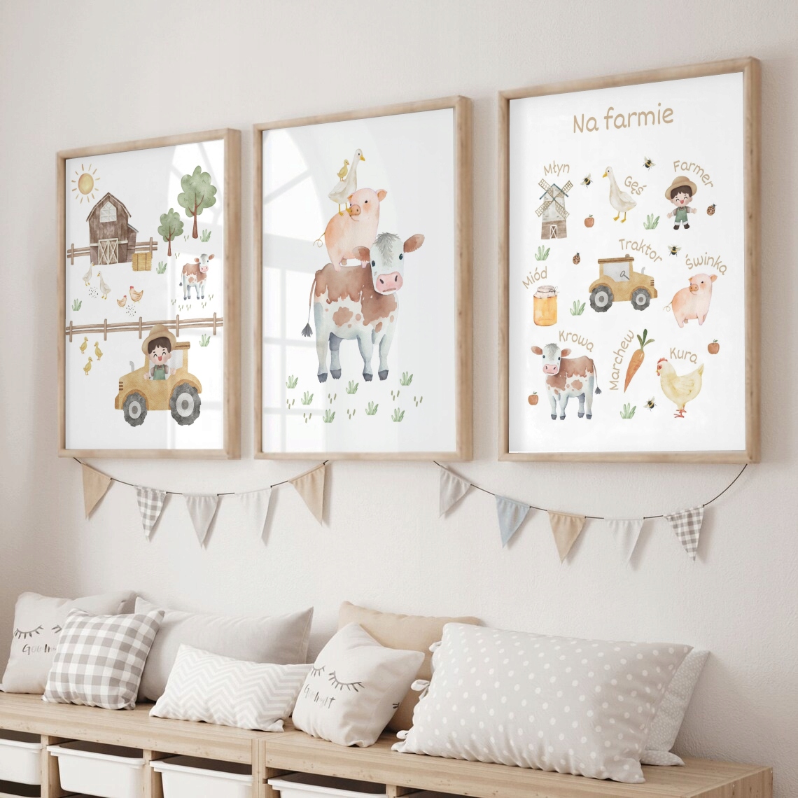 ZESTAW 3 PLAKATY OBRAZKI 30x40 FARMA ZWIERZĄTKA ZWIERZĘTA NA WSI MONTESSORI Marka inna marka