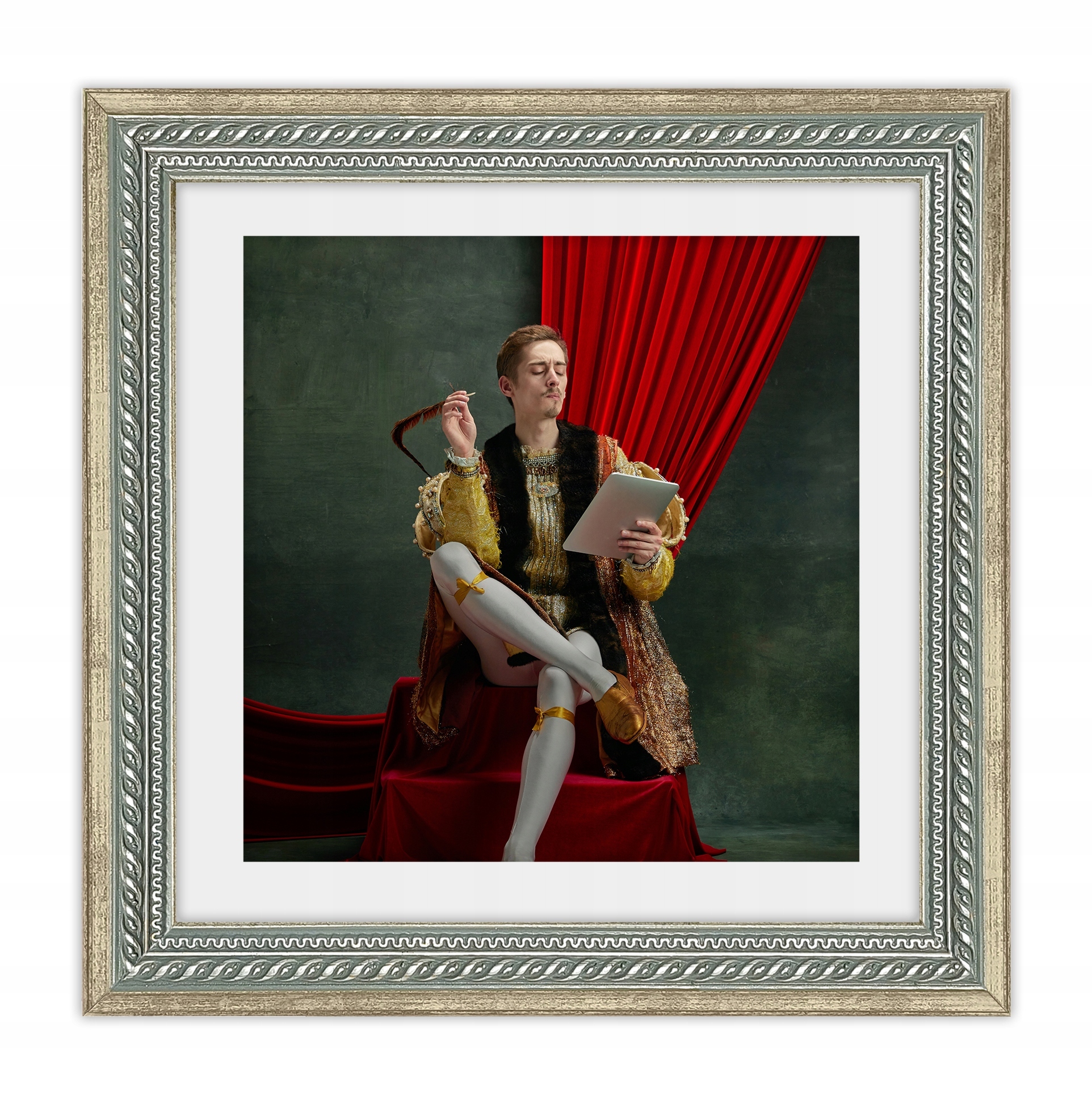 Rámeček Harry stříbrný 20x20 pasparta 15x15 zdobený dřevěnou vintage dekorací