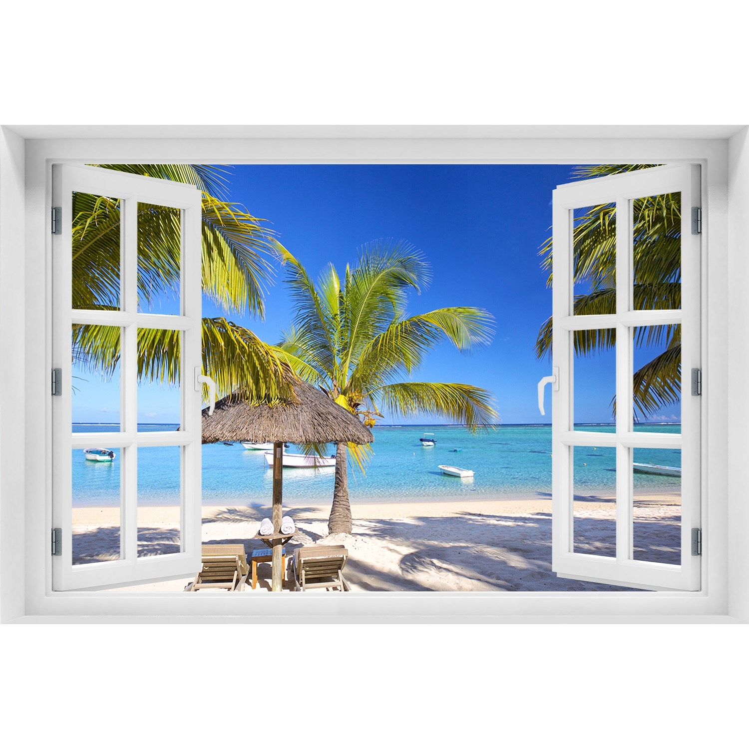 

Naklejka ścienna 3D Okno Plaża Mauritius 90x60