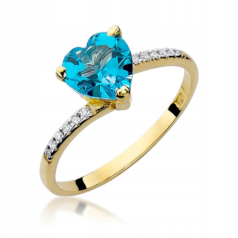 Prstýnek 585 14K velké srdce Topaz 1,20 ct s brilianty