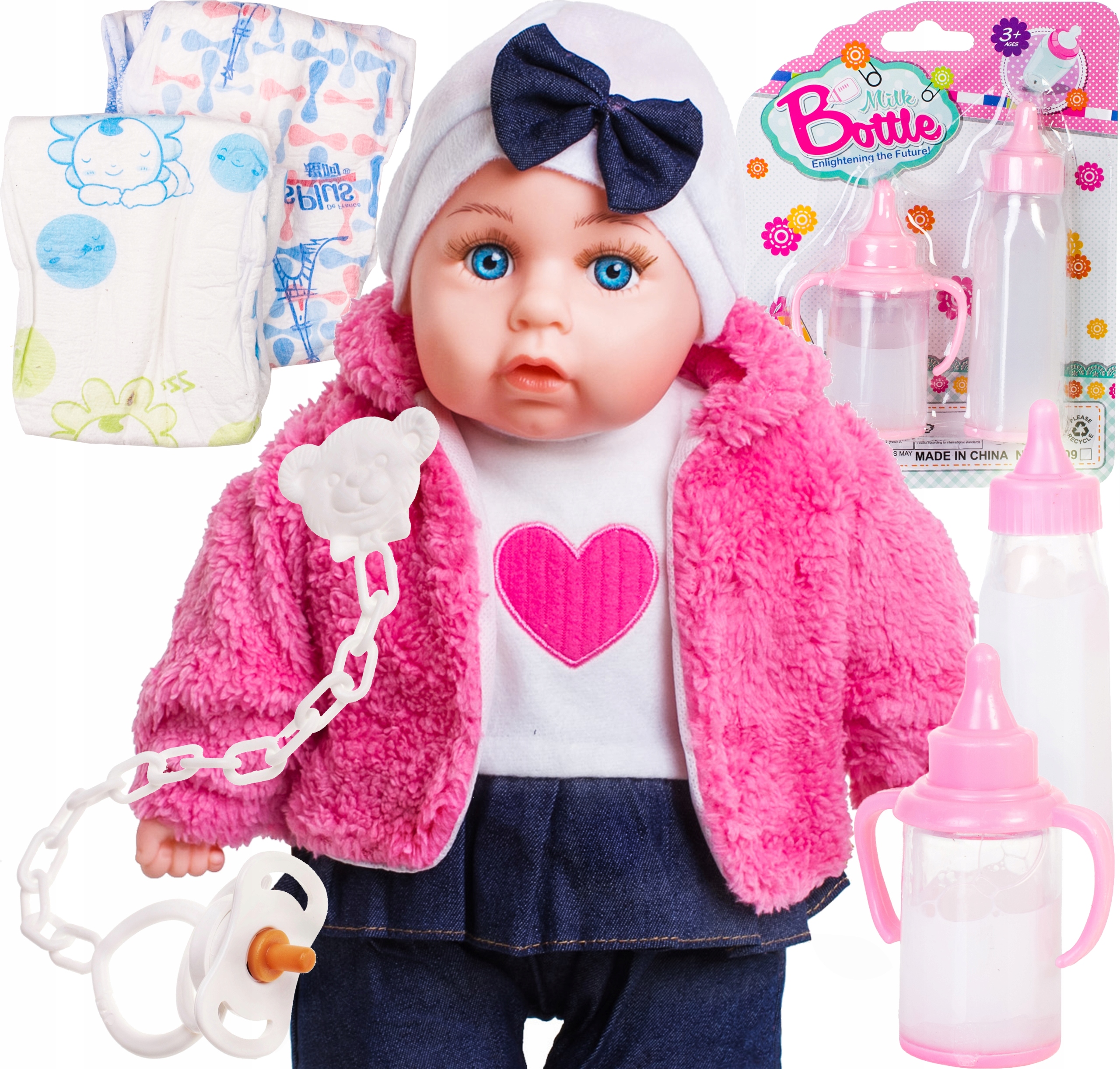 

Lalka Bobas z akcesoriami butelki pampers Smoczek