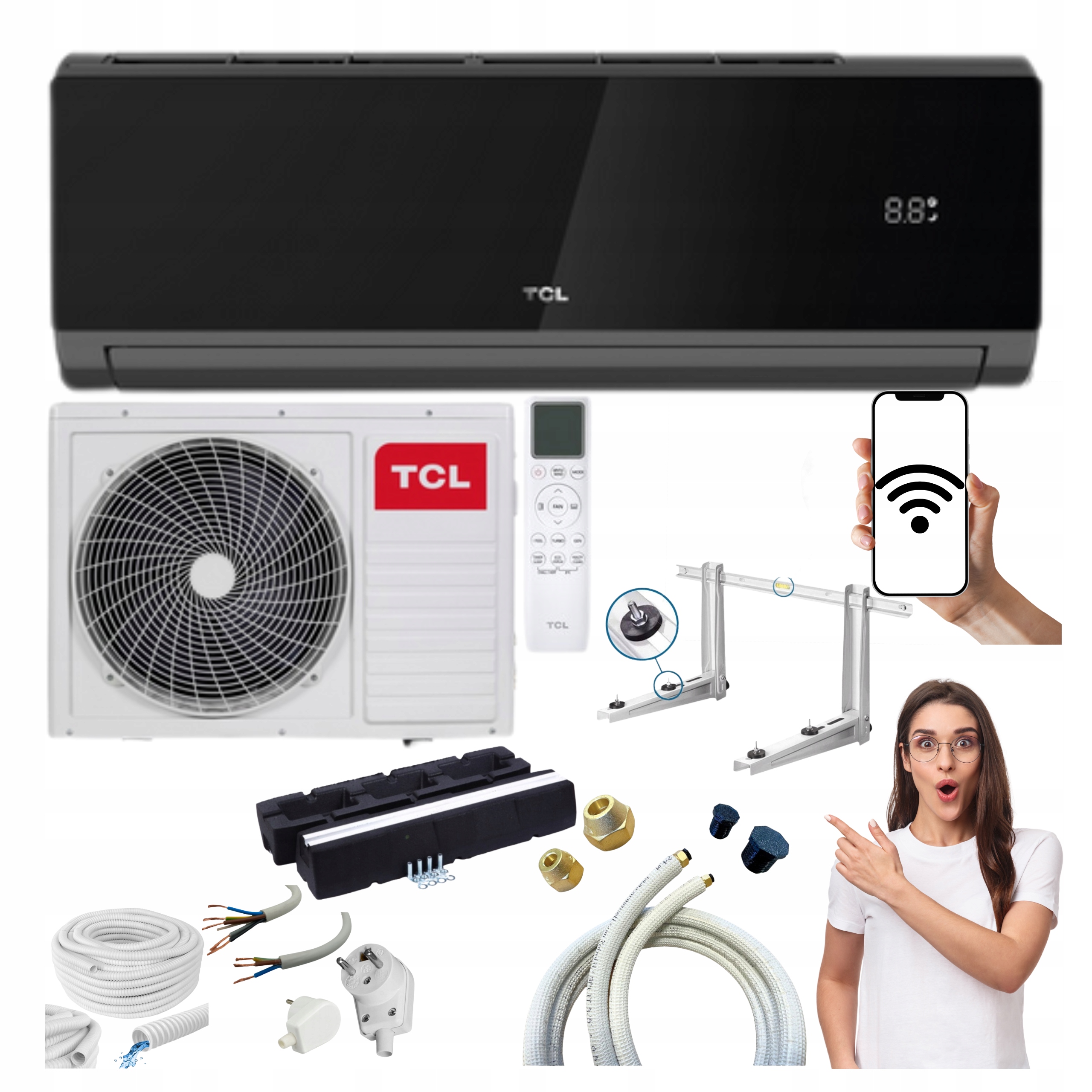 Domáci nástenný klimatizátor Tcl Elite Black 5,1 kW 50 m2 Montážny Komplet