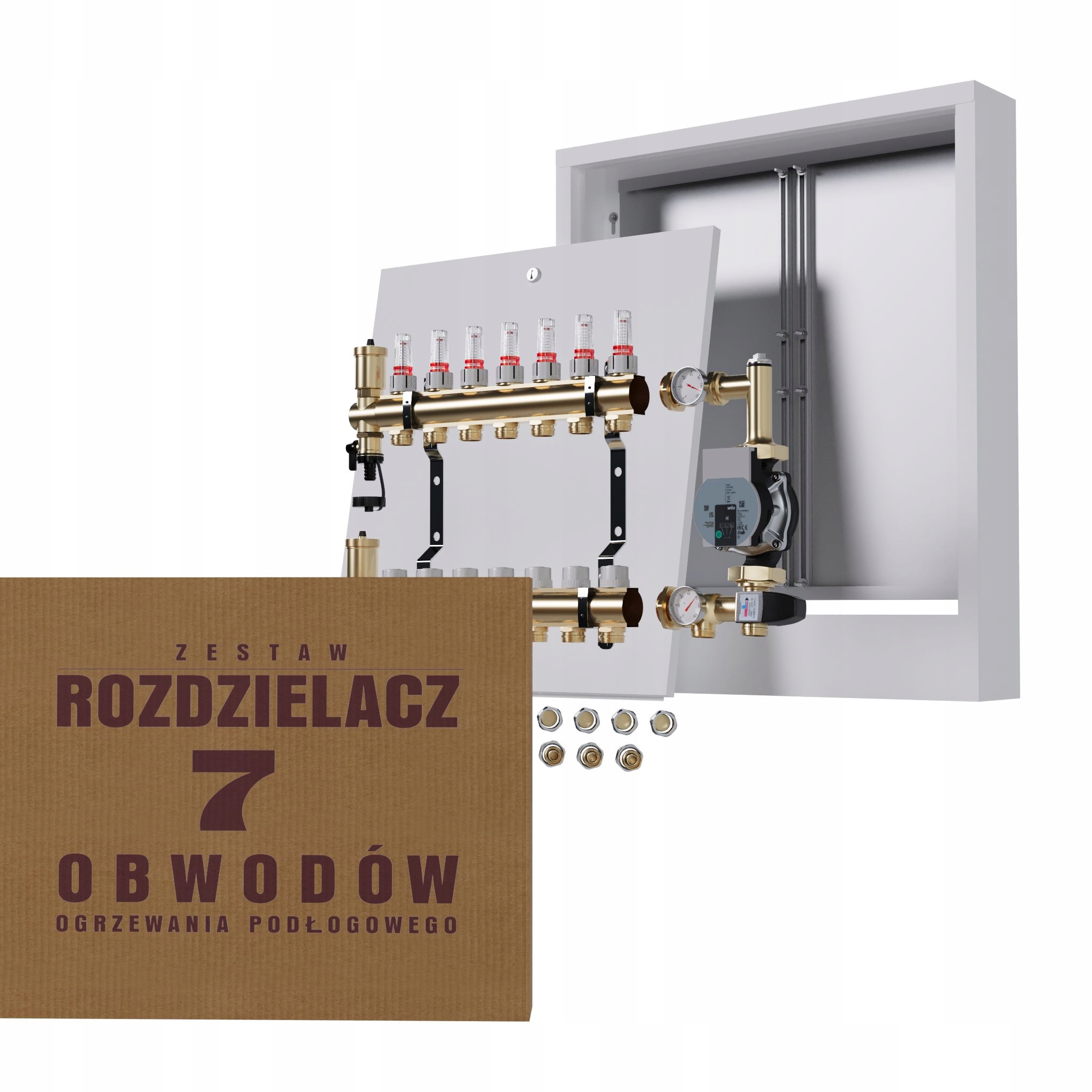 Rozdělovač pro podlahu 7 podlahové vytápění, nástěnná skříňka Pex