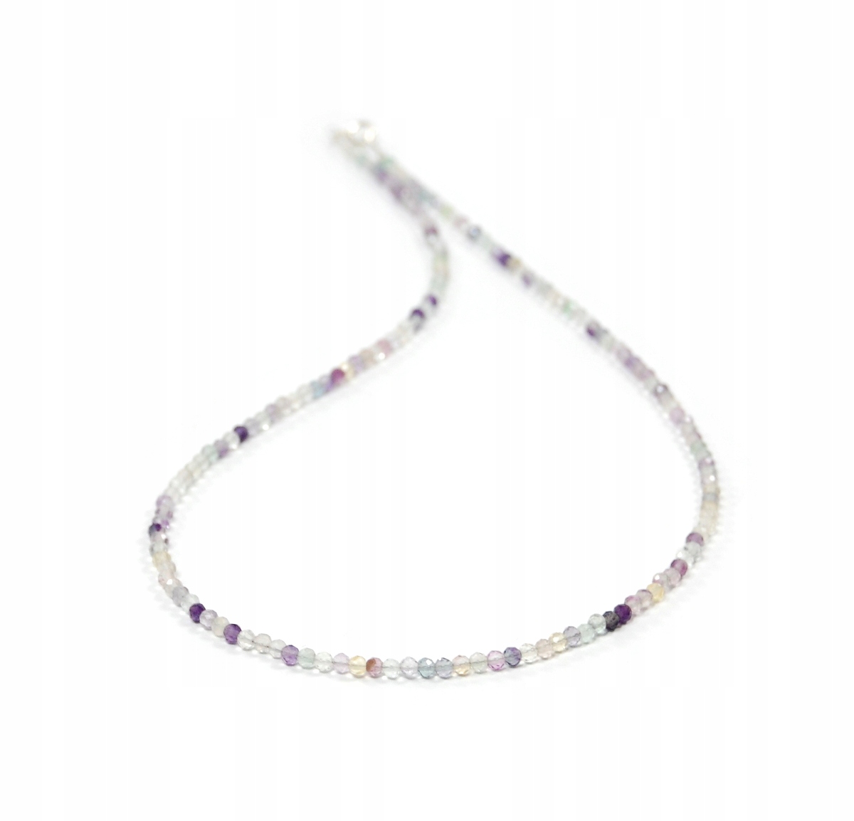 Přírodní náhrdelník Fluorit kuličky 3 mm, fazetované zapínání, stříbrné 925