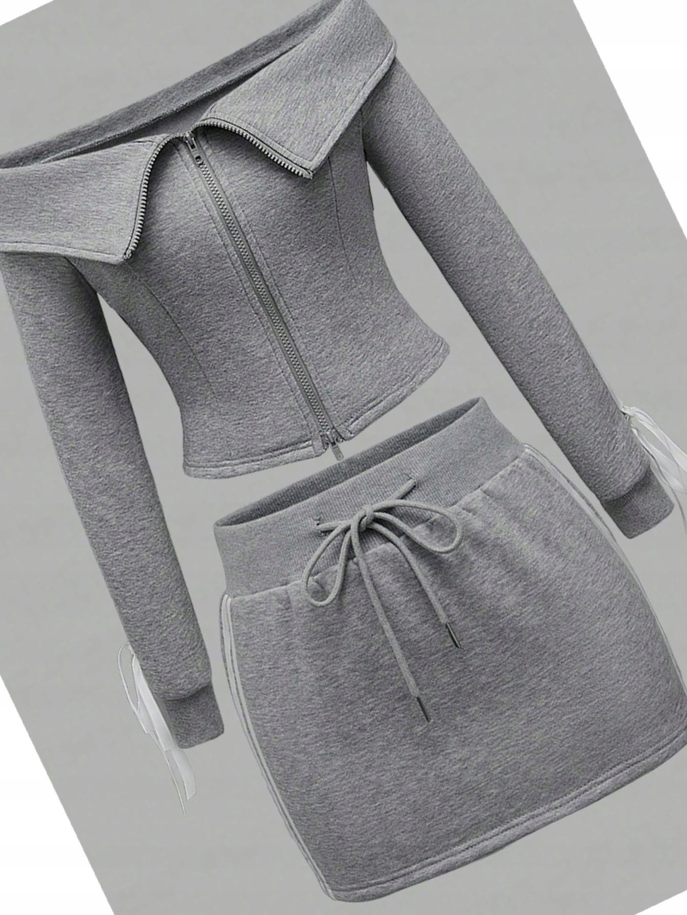 Dámský komplet s lampasy Šedý Casual Zateplený Dresový XL 42