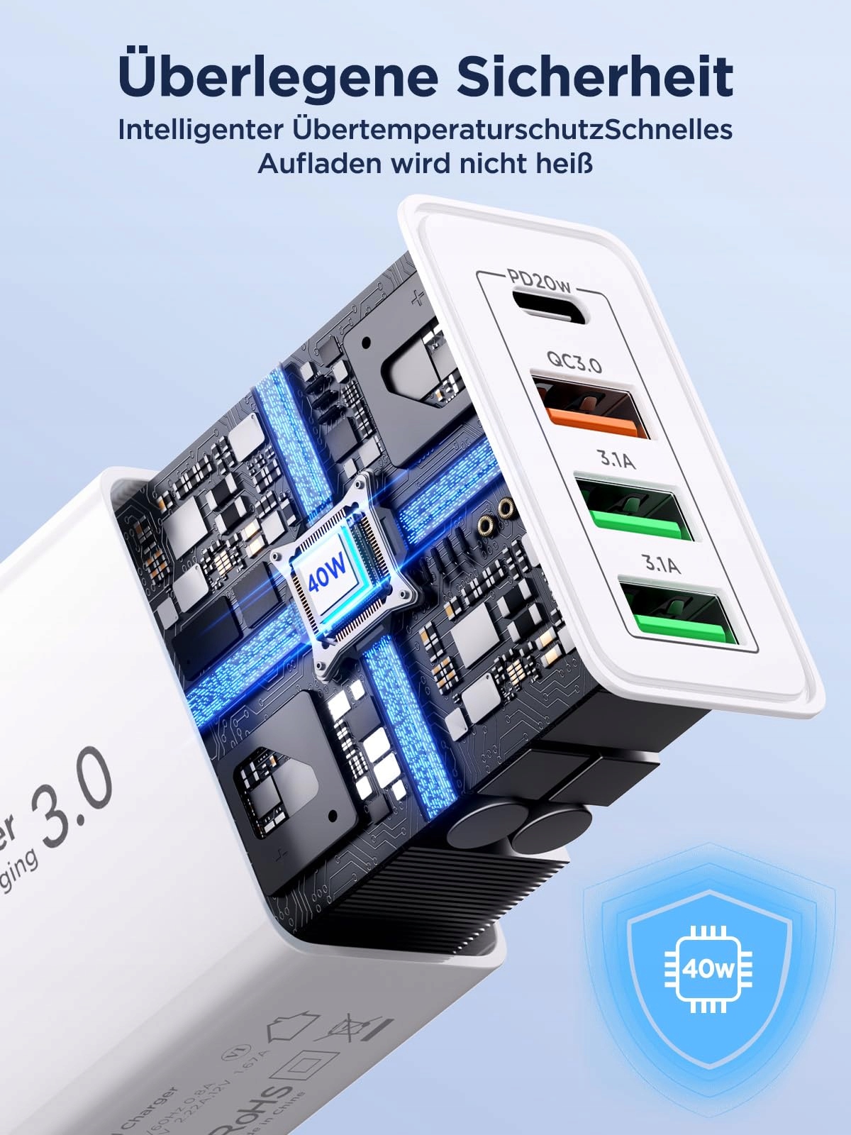 USB ADAPTER 40W 4 Porty USB C i A Ładowarka do Android Telefonów — miniatura 4