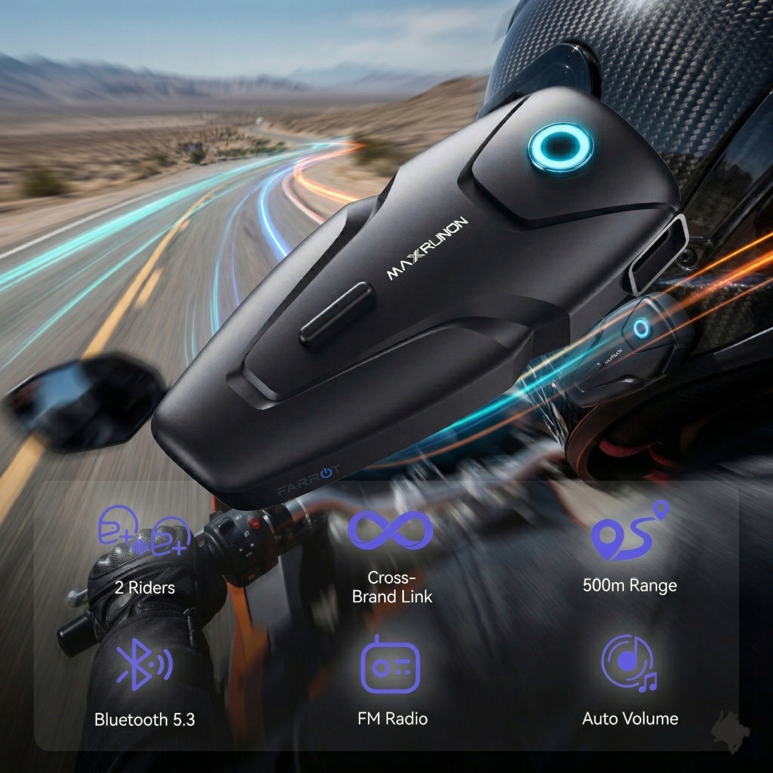Interkom motocyklowy Bluetooth 5.3 ANC 100km/h 500m do 2 osób IPX5 do kasku