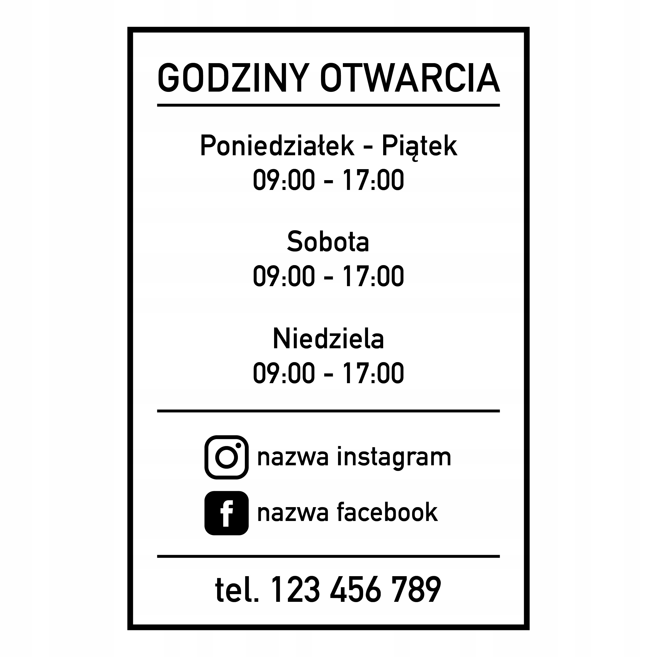 

Naklejka godziny otwarcia 40x60cm W41