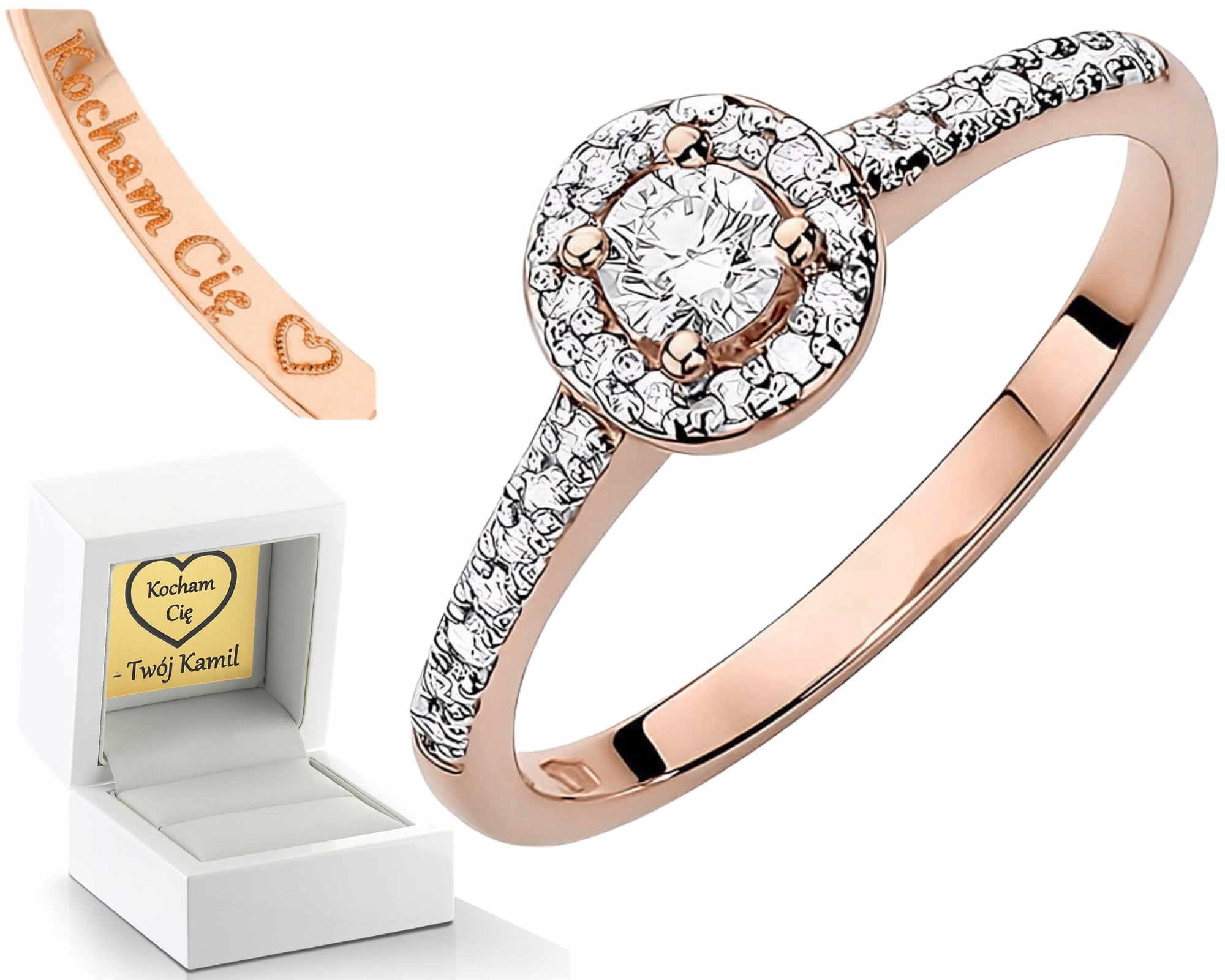 Růžové Zlato Prstýnek Diamanty Lab Jako Dárek Drť 585 14K