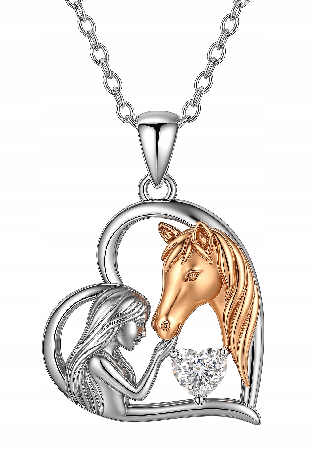 Naszyjnik srebrny łańcuszek damski z zawieszka koń konik serce srebro