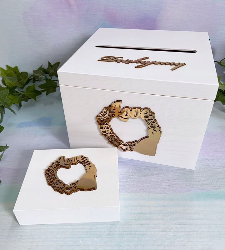 

Pudełko na koperty + obrączki białe złota para