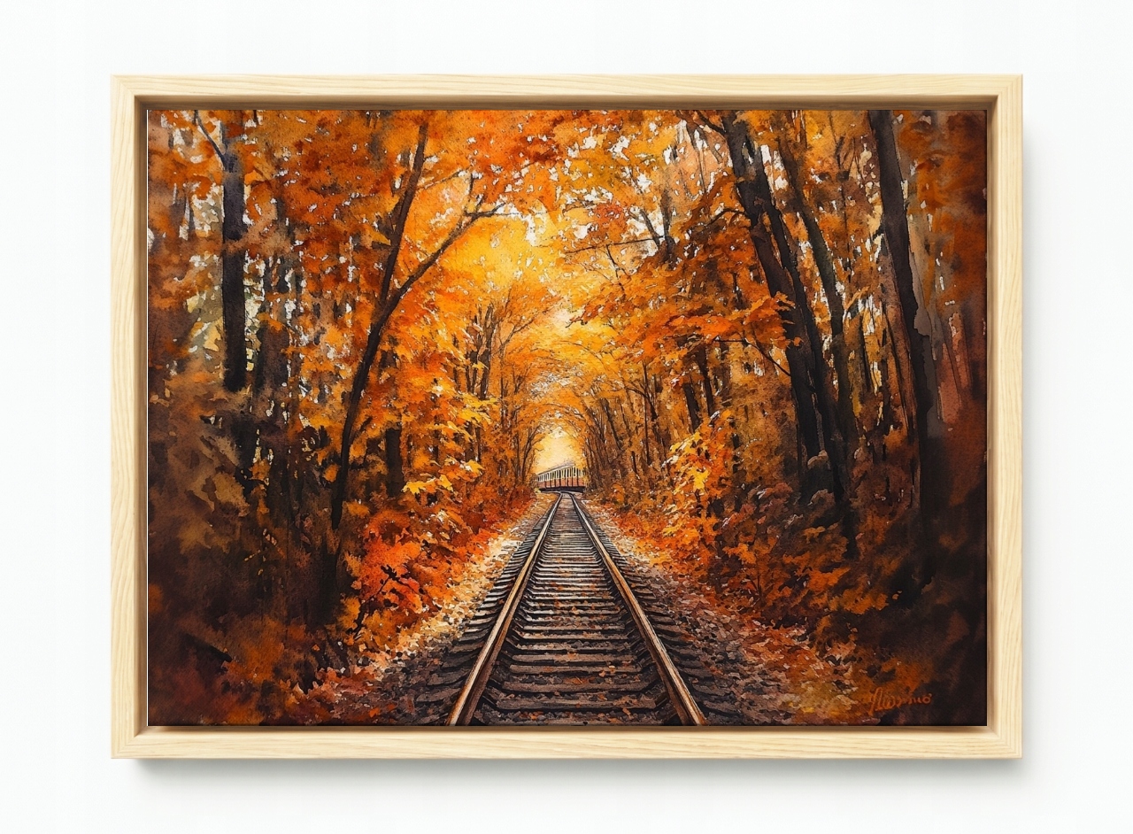 Obraz Rám Americký Box Krajina Les Stromy Koleje Podzim Tunel 60x40