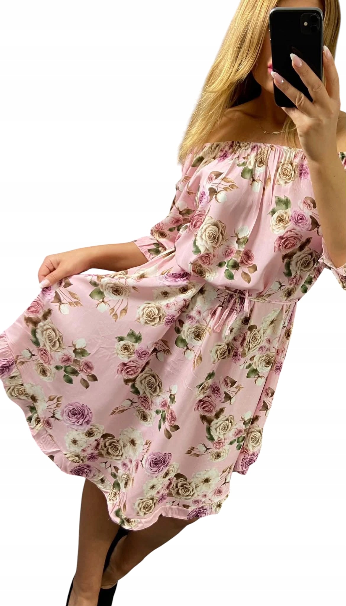 V0018 Elegantní Šaty S Vázáním Květin K5 vel. 44 (2XL)
