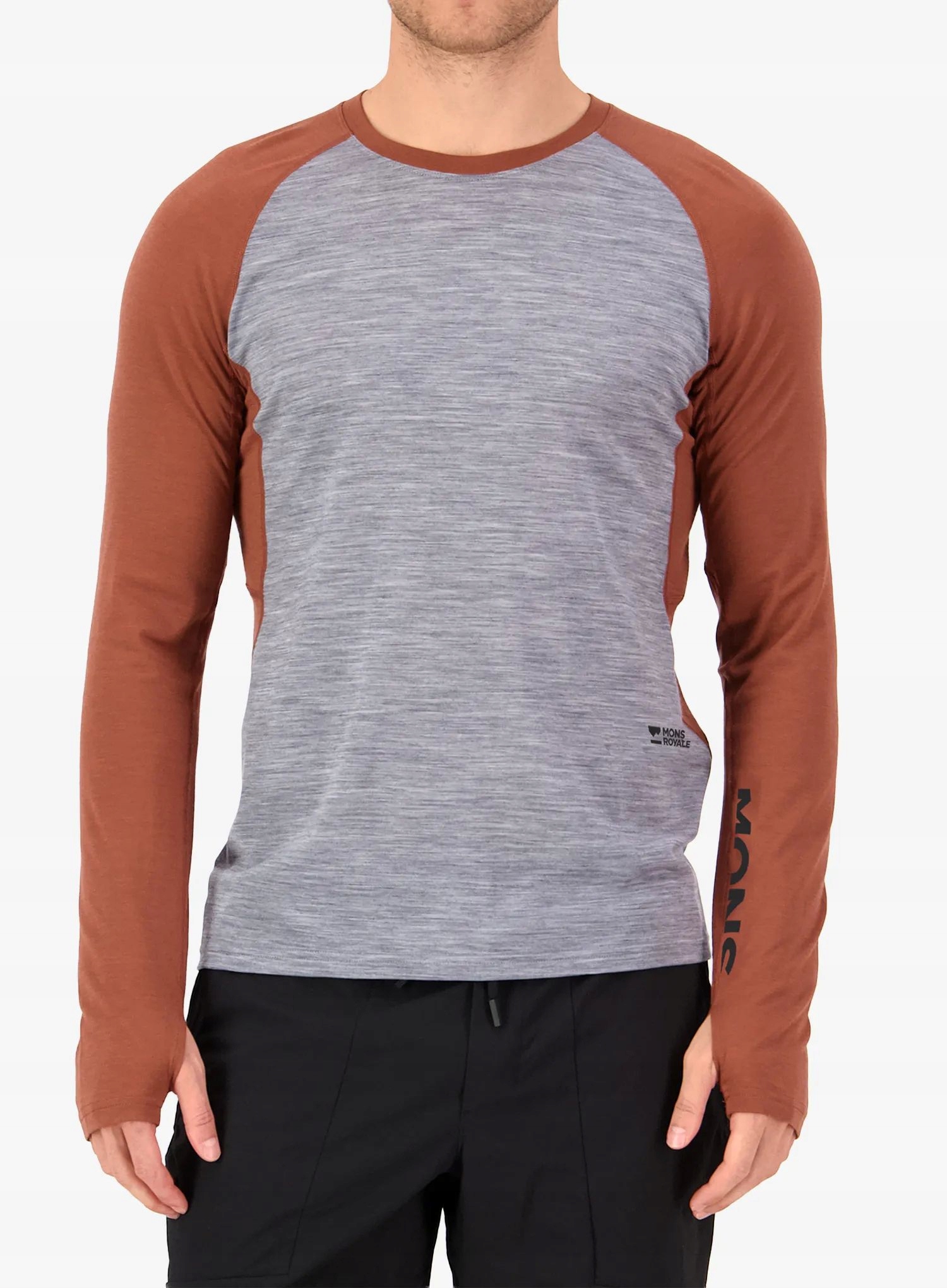 Mikina Mons Royale Temple Merino Long Sleeve skořice/šedý melír XL
