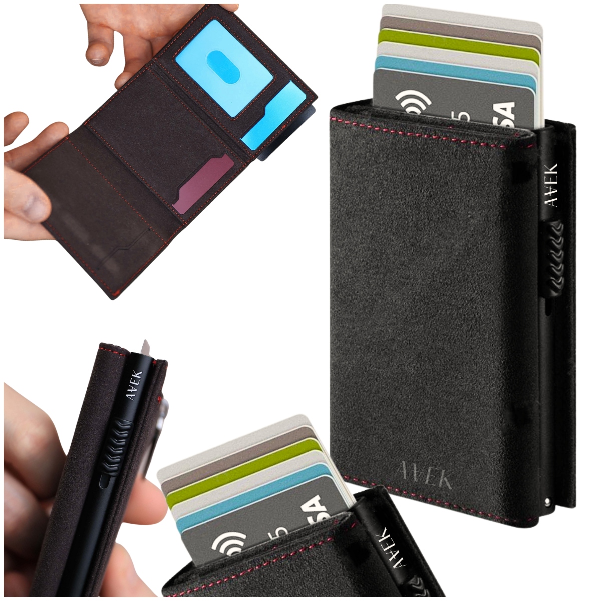Pánská Peněženka Pouzdro Na Karty Šedá Kožená Rfid Ochrana