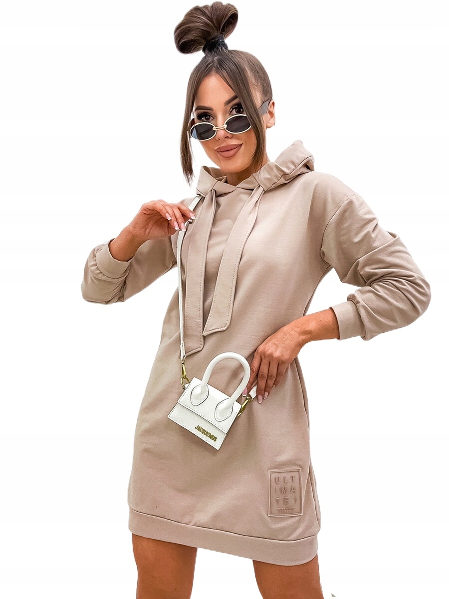 Šaty Teplákové Šaty S Kapucí Béžové 725 Denley_xl