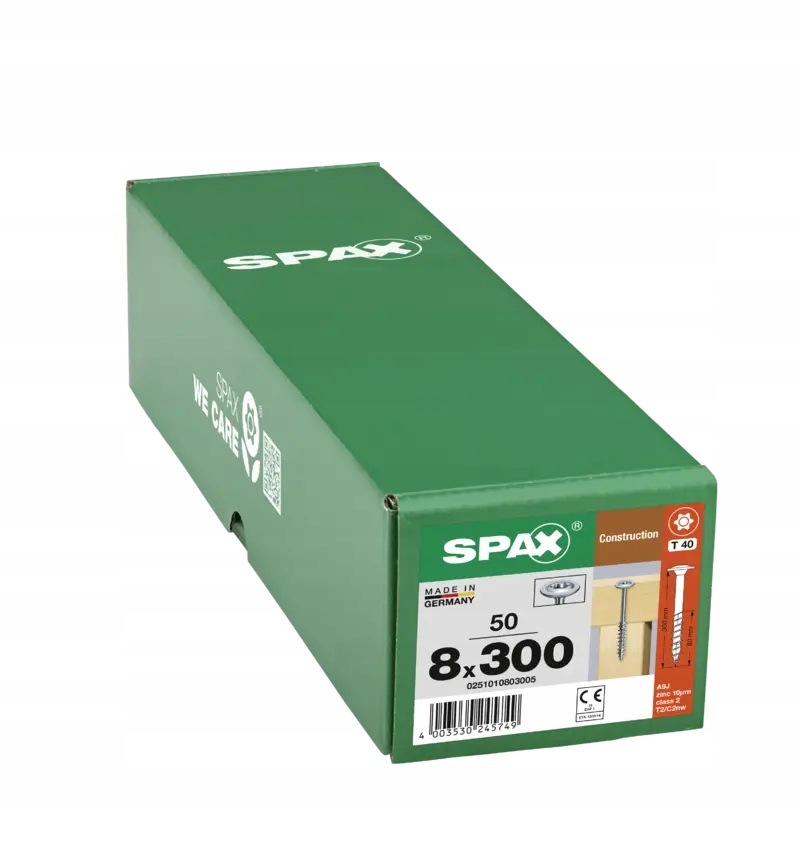 Tesařské vruty Spax do dřeva 8x300 mm, talířová hlava, Wirox 50 Ks.