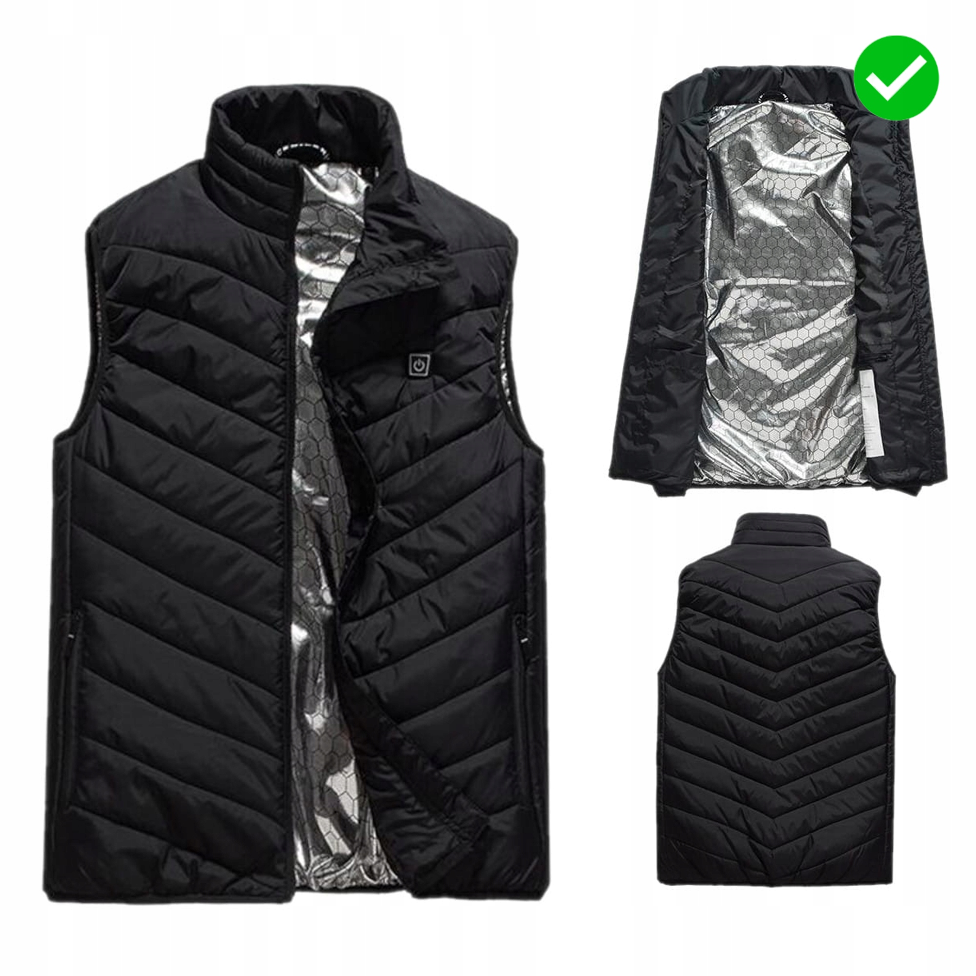 KAMIZELKA OGRZEWANA MĘSKA DAMSKA ZIMOWA BEZRĘKAWNIK ROBOCZY PODGRZEWANA Kolor czarny