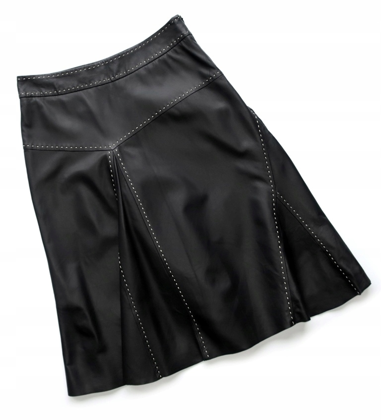 Tuzzi 42 XL Černá Sukně Kožená Trapézová Jehněčí Kůže MIDI