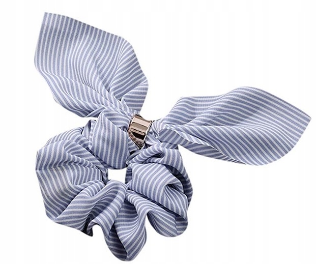 Gumka w paski do włosów frotka apaszka krótka kokardka scrunchies niebieska